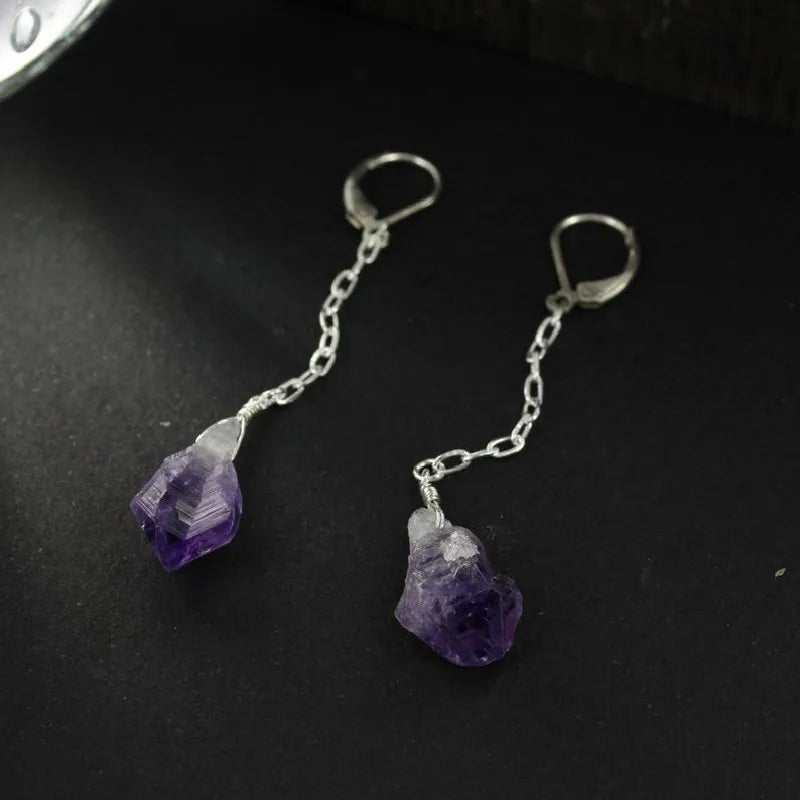 Mystic Amethyst Crystal Chain Earrings