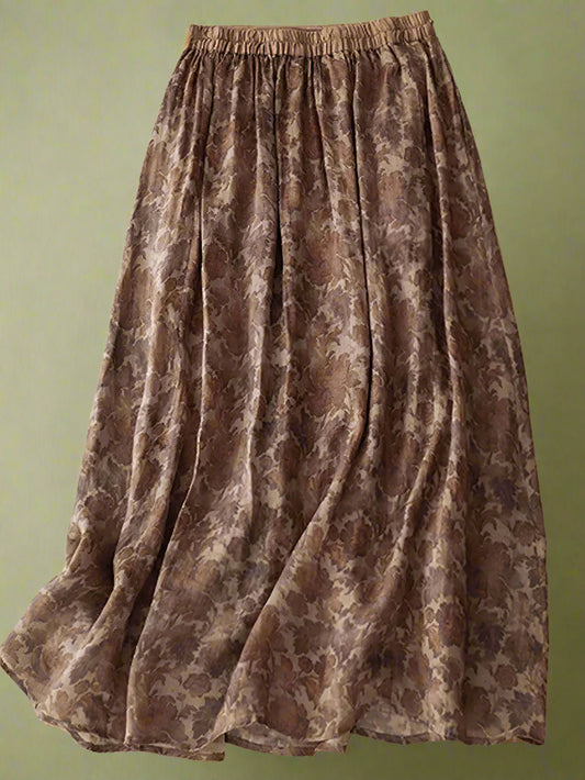 Vintage Earthy Floral A-Line Skirt cottagecoreclothes