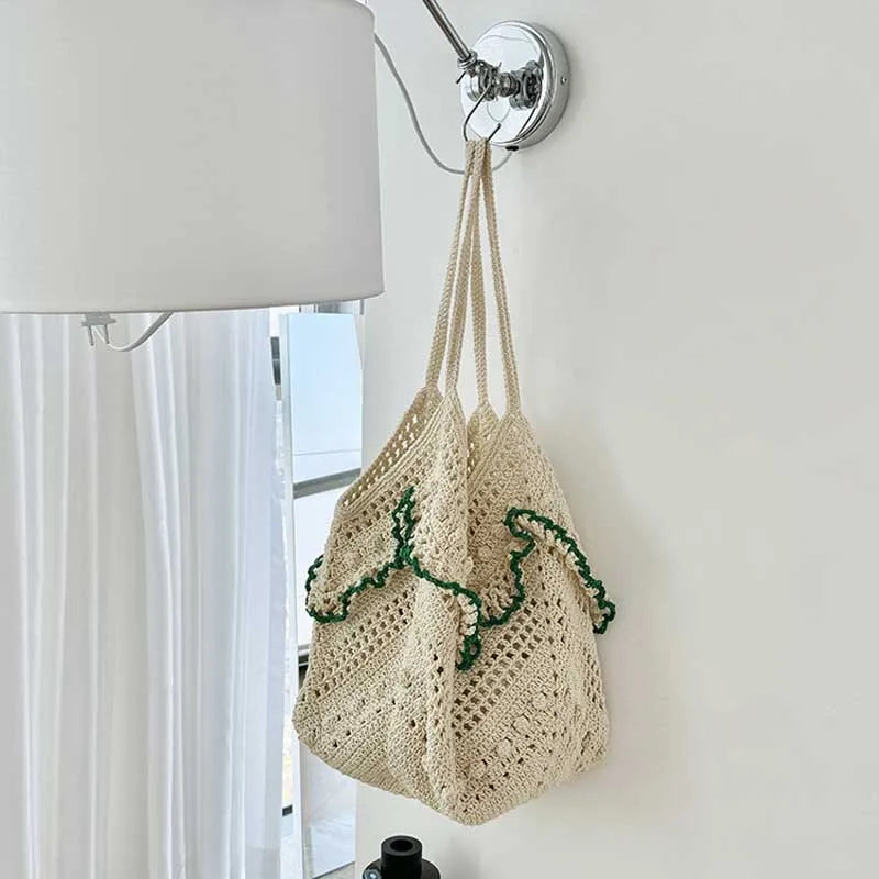 Cottagecore Ruffled Crochet Tote Bag