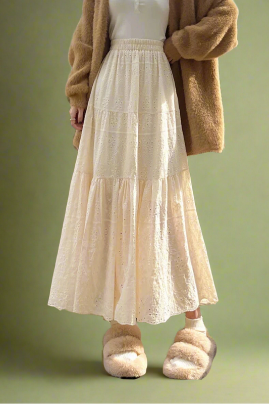 Cottagecore Lace-Tiered Midi Skirt cottagecoreclothes