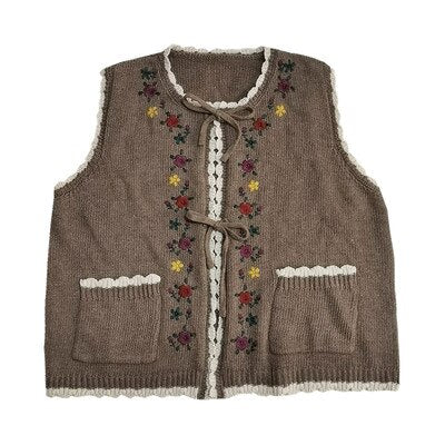 Cottagecore Floral Embroidery Knitted Vest