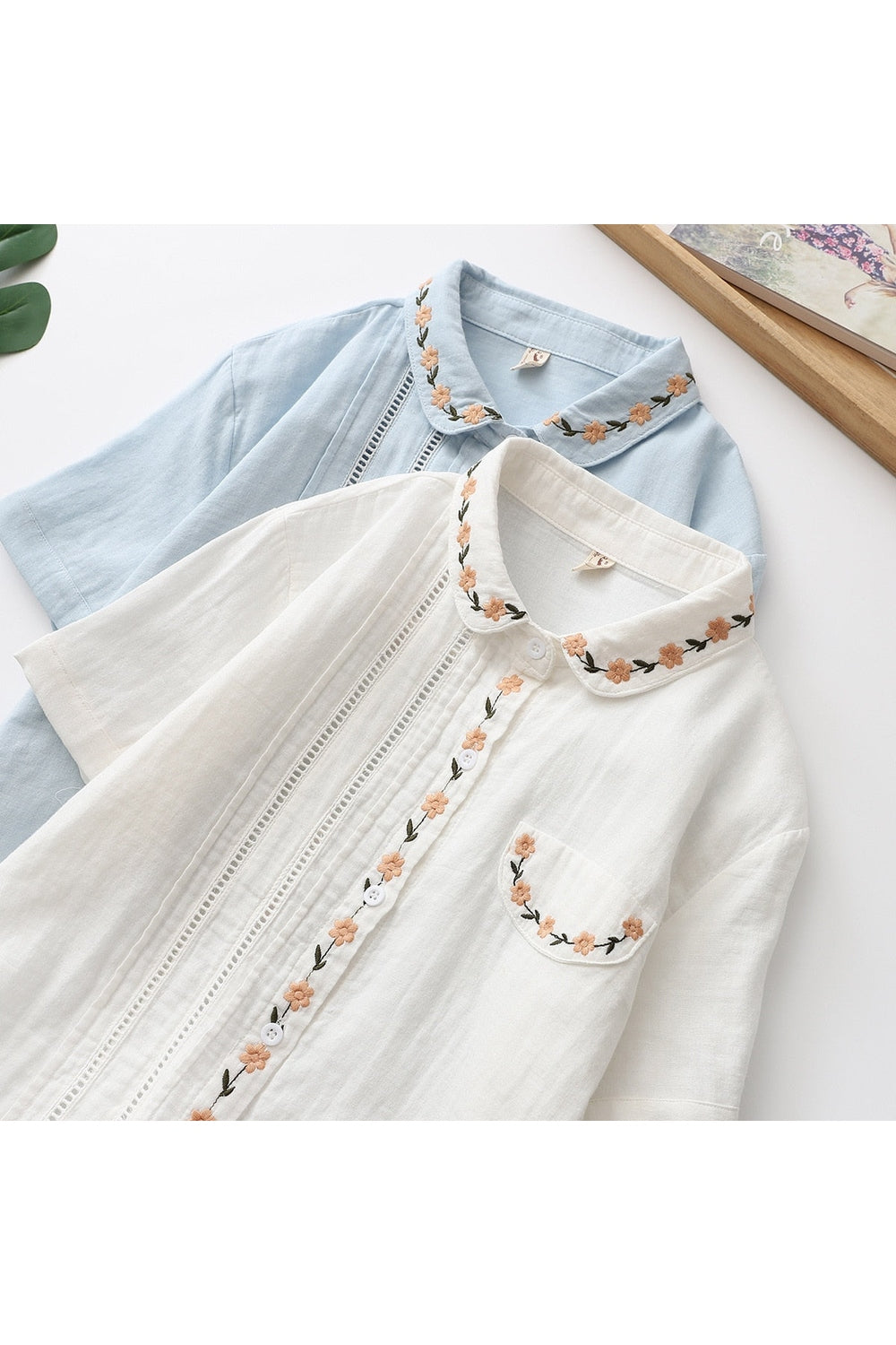 Cottagecore Floral Embroidery Lapel Shirt cottagecoreclothes