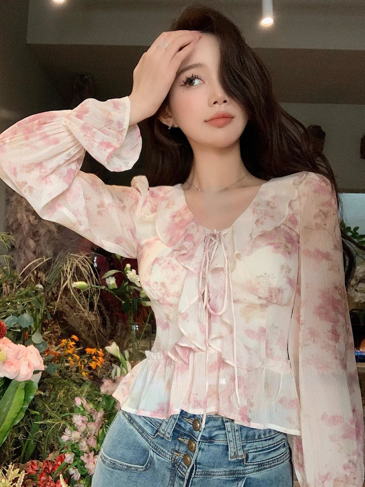 Fairycore Blossom Bell Sleeve Blouse