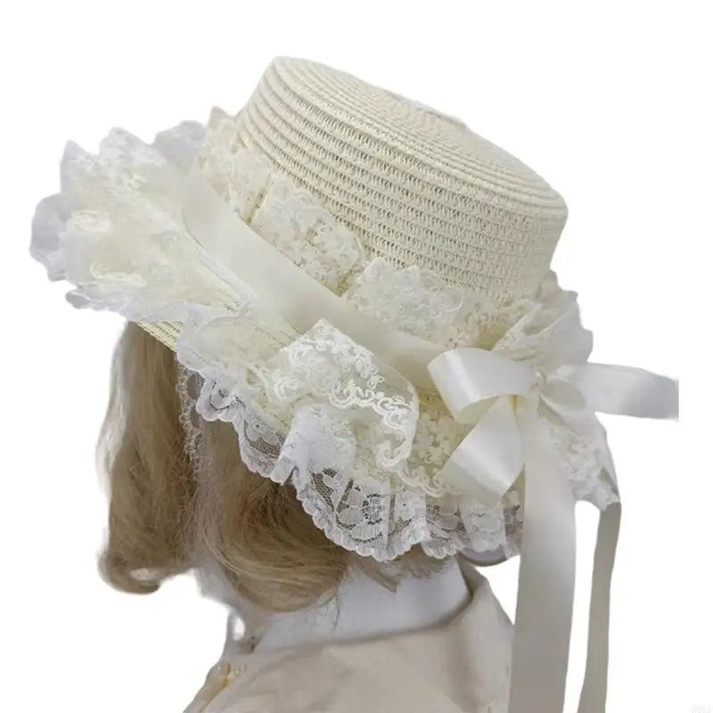 Prairie Lace Ruffle Satin Bow Straw Ring