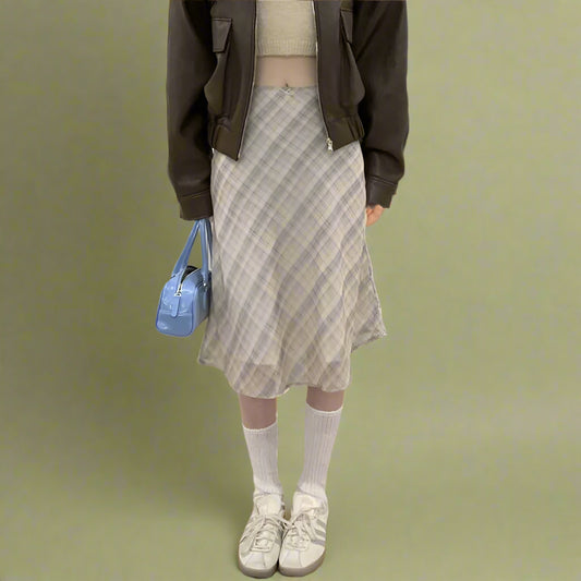 Vintage Plaid A-Line Midi Skirt cottagecoreclothes