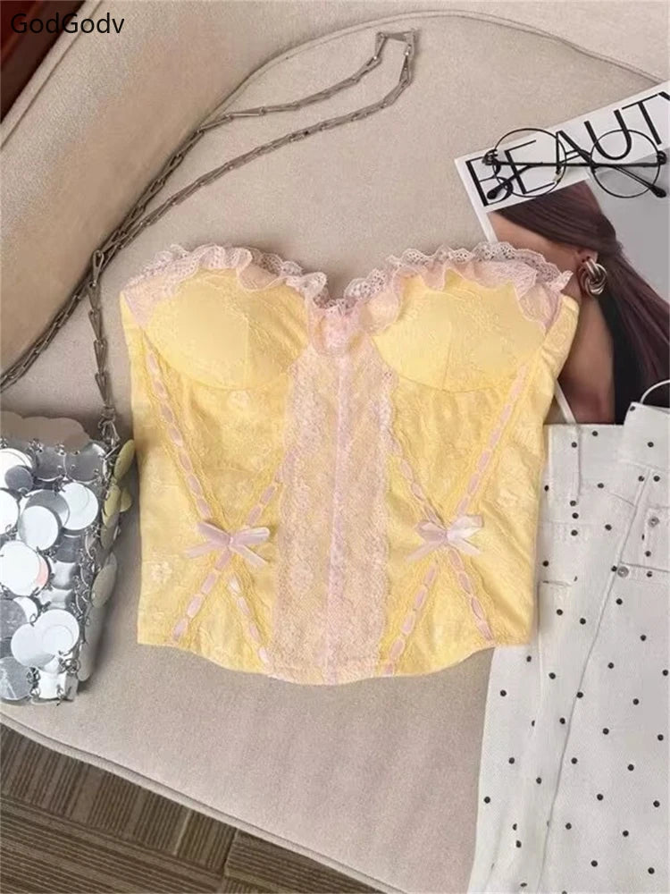 Cottagecore Ruffle Strapless Corset Top
