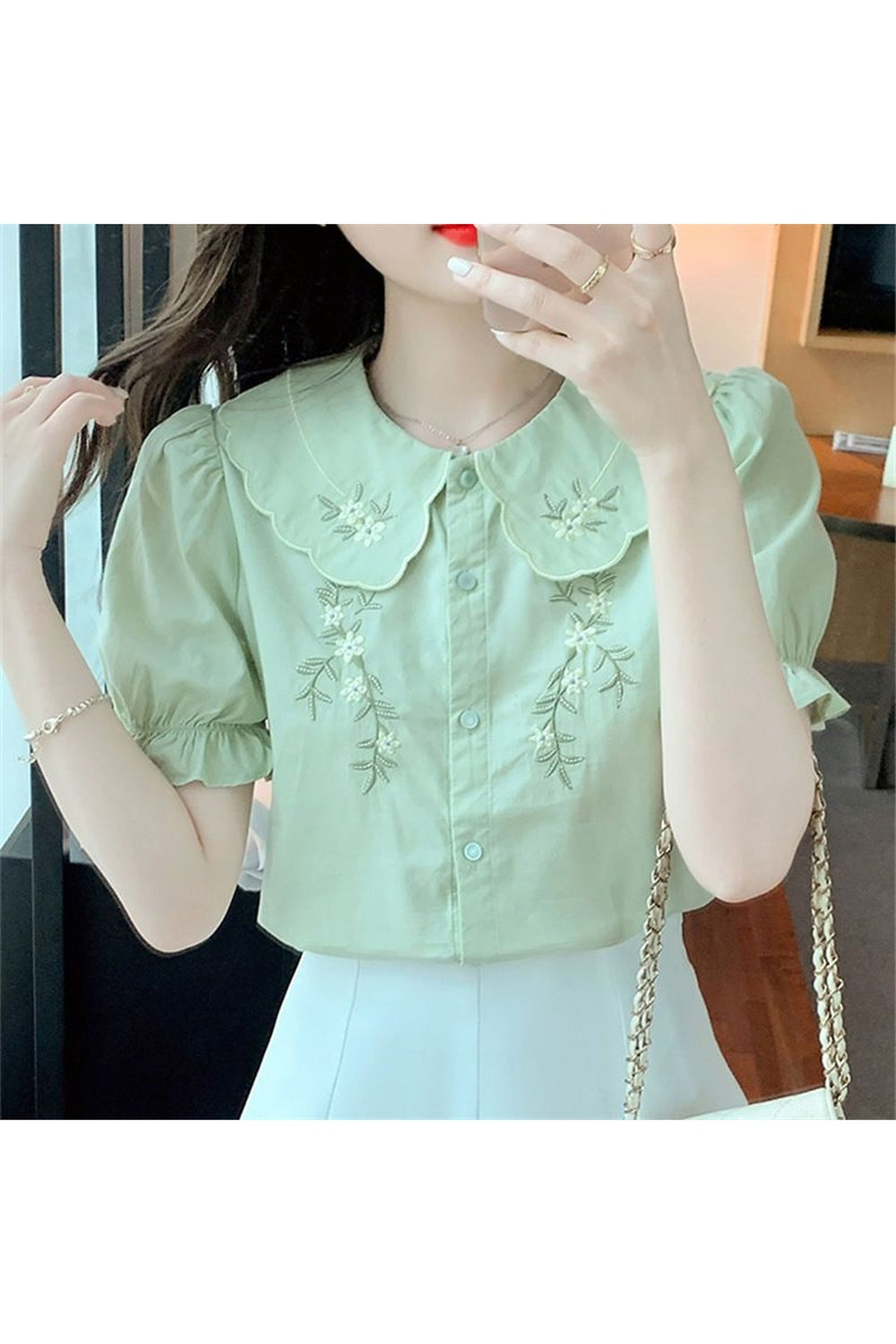 Cottagecore Peter Pan Collar Ruffle Shirt cottagecoreclothes