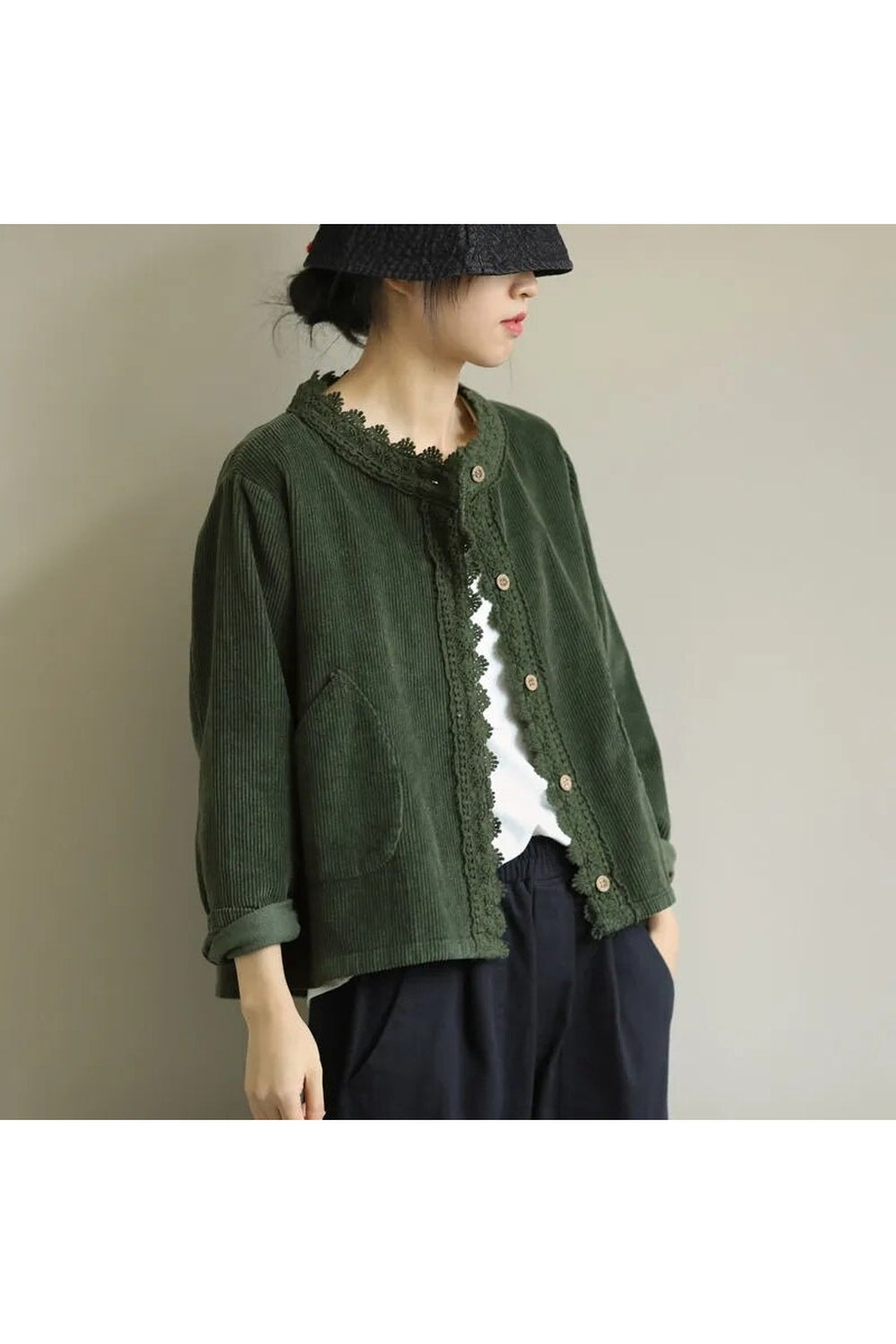 Vintage Corduroy Lace All-match Jacket cottagecoreclothes