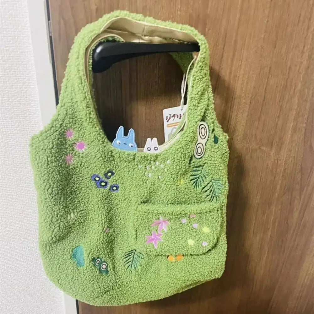 Goblincore Forest Spirit Embroidered Sherpa Tote