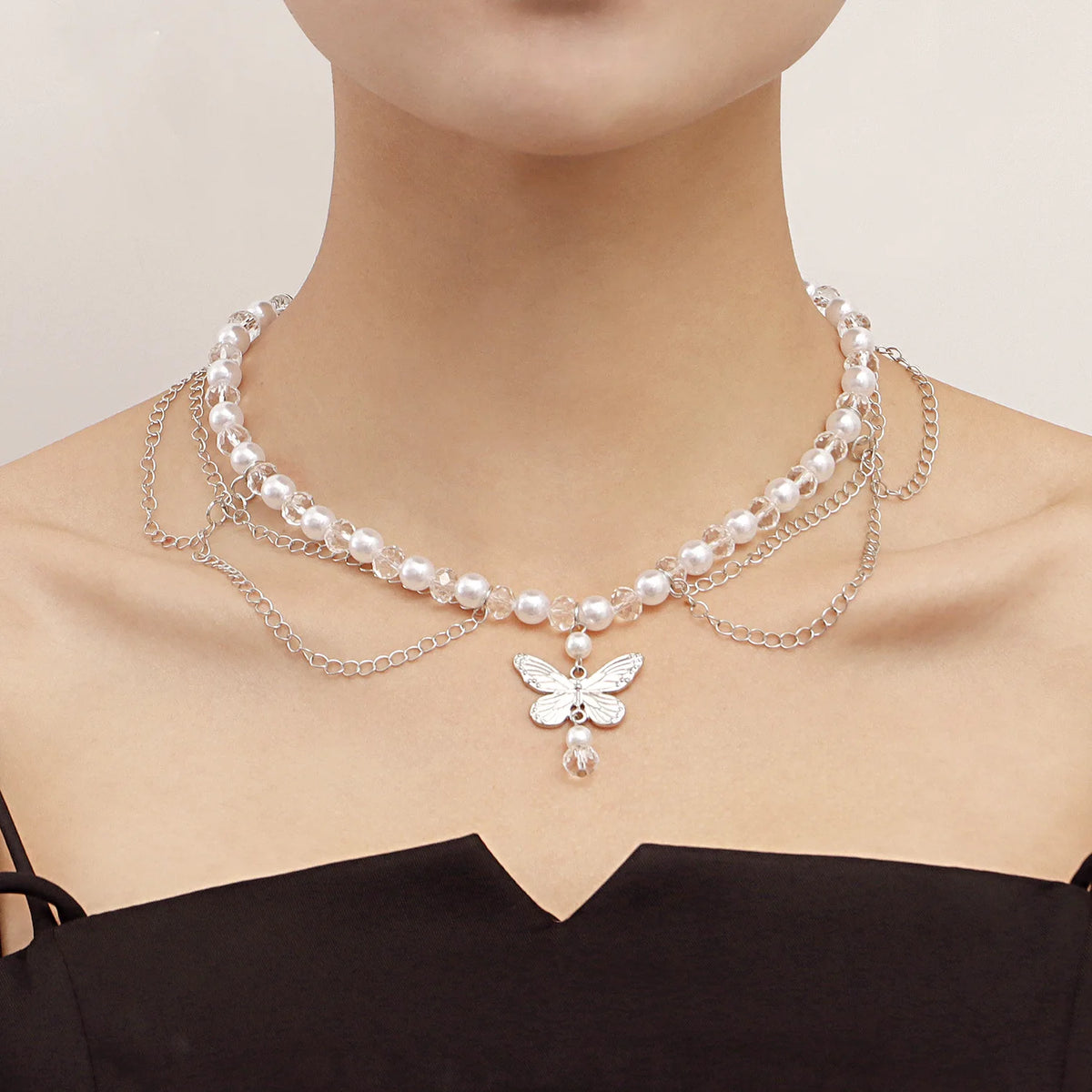 Fairycore Butterfly Pearl Necklace