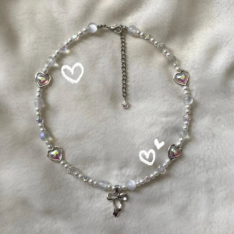 Fairycore Pearl Heart Drop Necklace