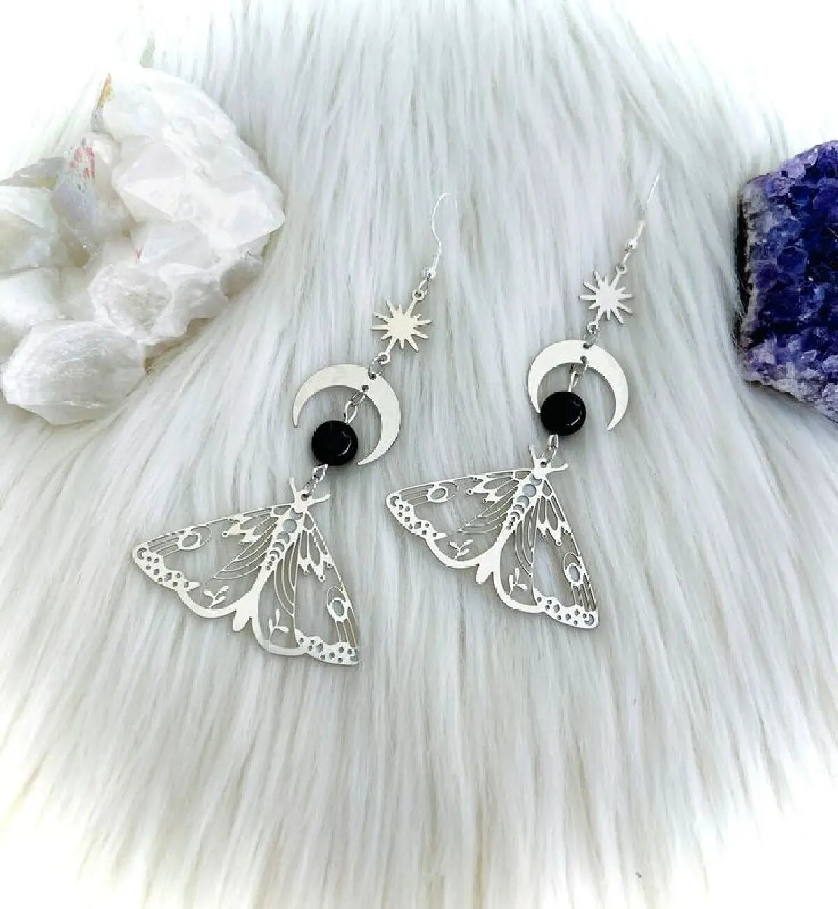 Fairycore Crescent and Moth Earrings