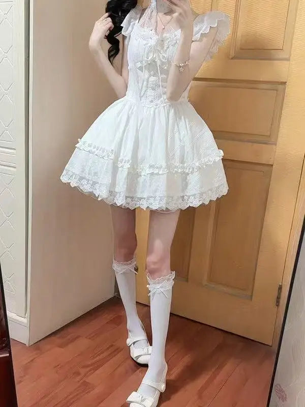 Fairycore Lace Tiered Mini Dress