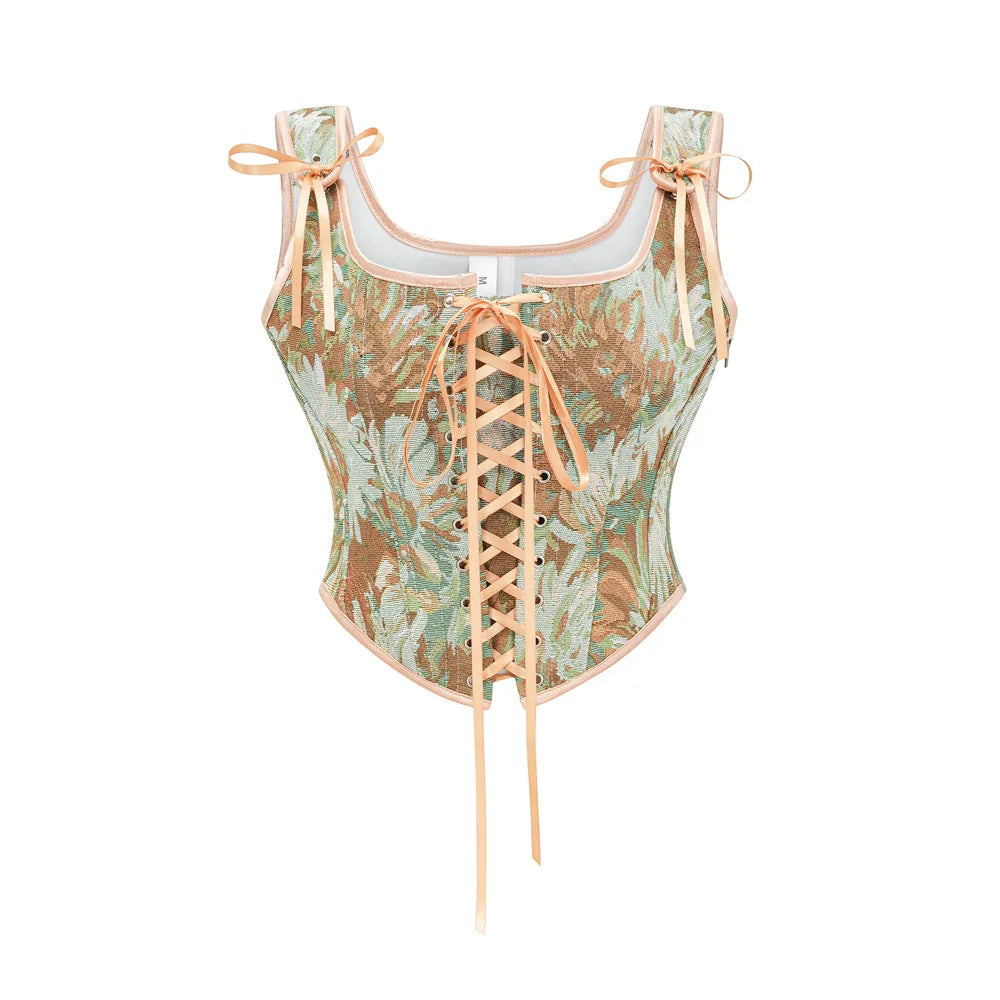 Forest Tapestry Lace-Up Corset