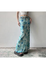 Blue Blossom Mesh Maxi Skirt