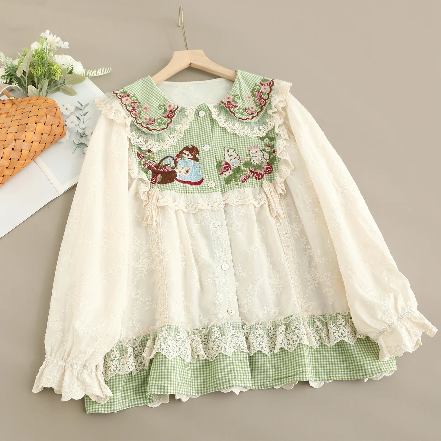 Sweet Mori Embroidered Ruffle Blouse