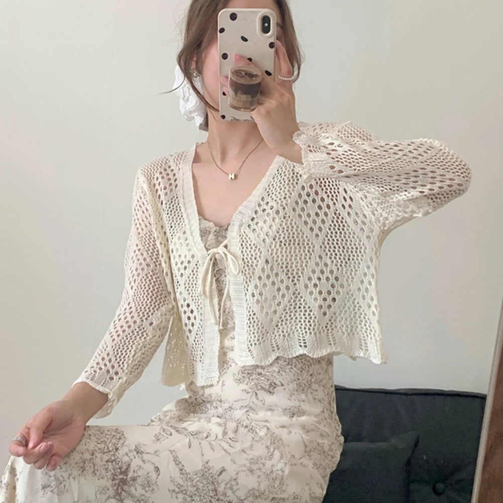 Mori Girl Diamond Knit Tie Cardigan