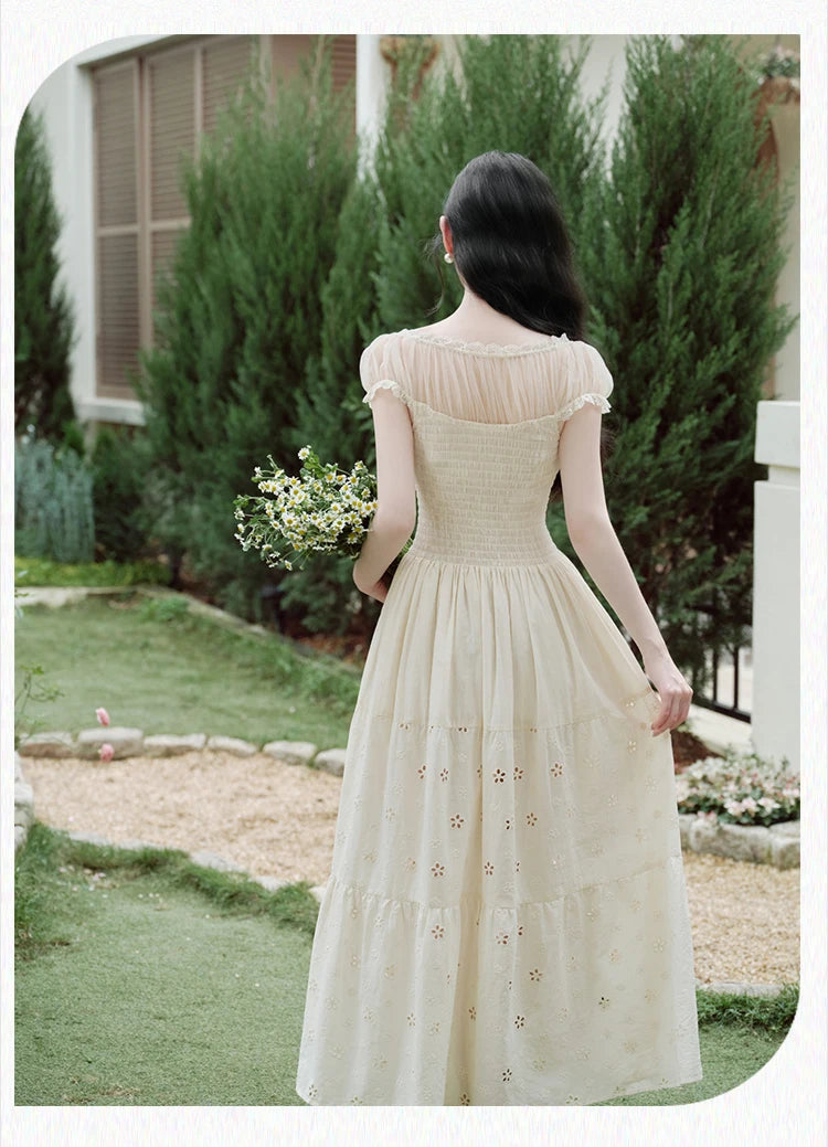 Prairie Cream Eyelet Puff Sleeve Midi Dress