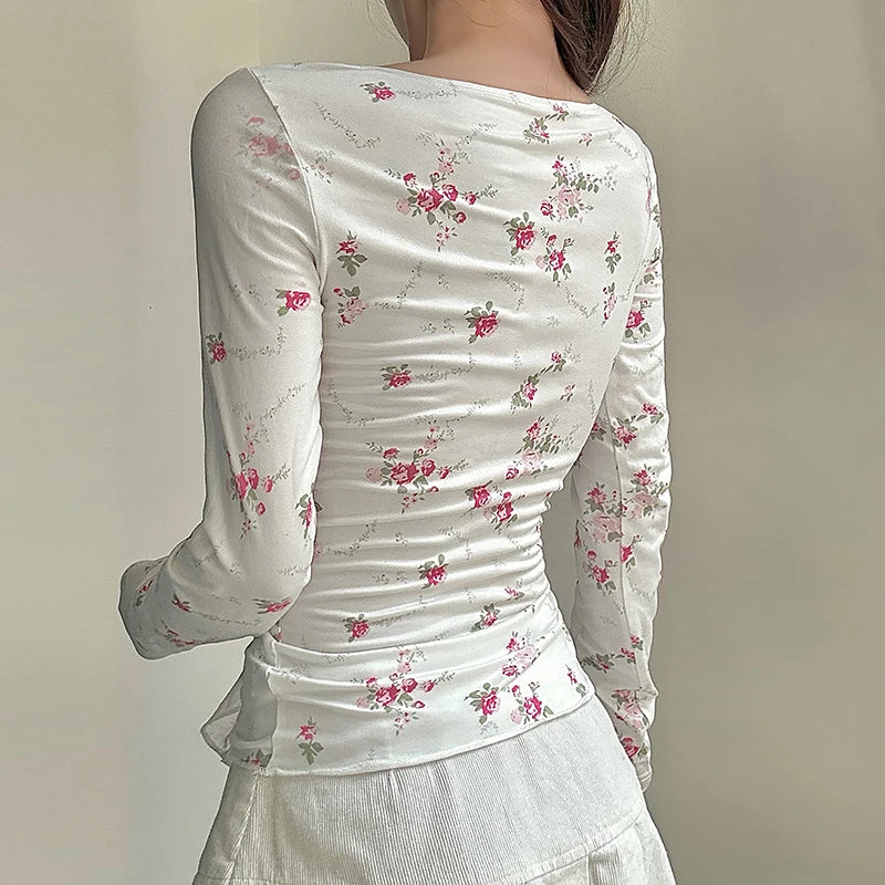 Blusa Vintage Estampa Rosa Coração