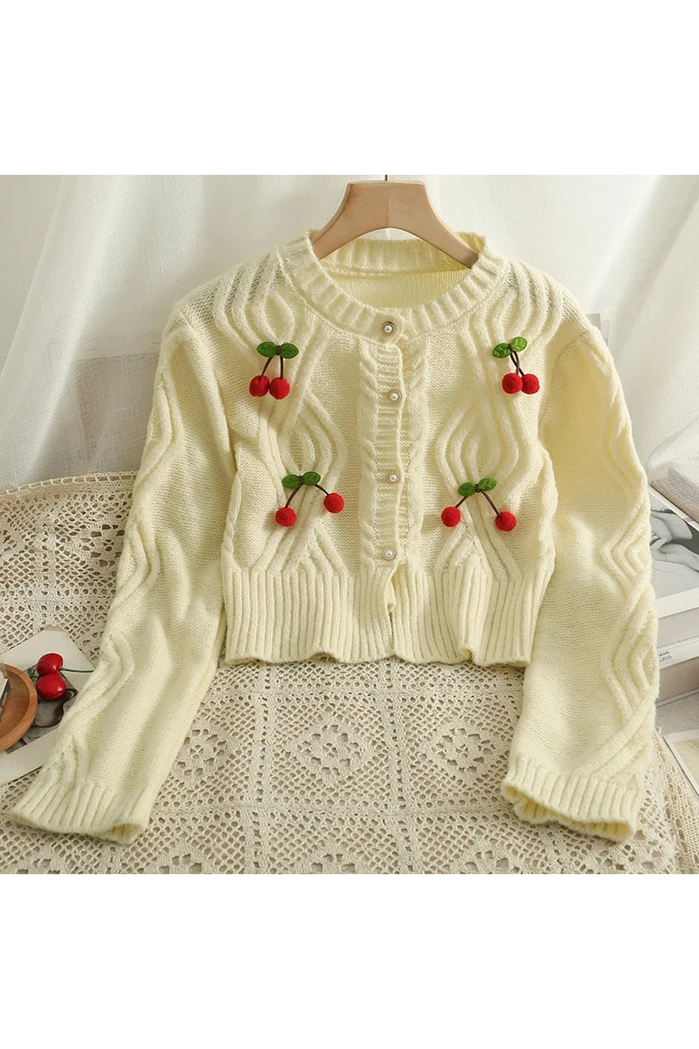 Cherry Cheer Cable Knit Fall Cardigan