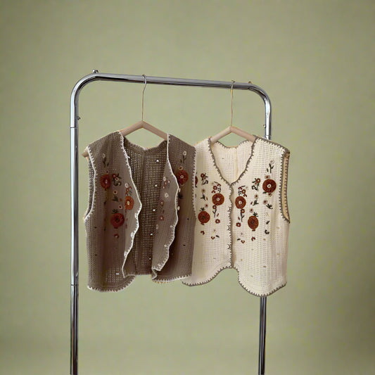 Vintage Floral Button-Up Knit Vest cottagecoreclothes