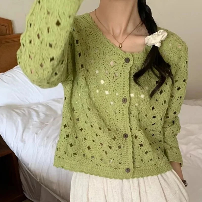 Vintage Brown Floral Lace Knit Cardigan