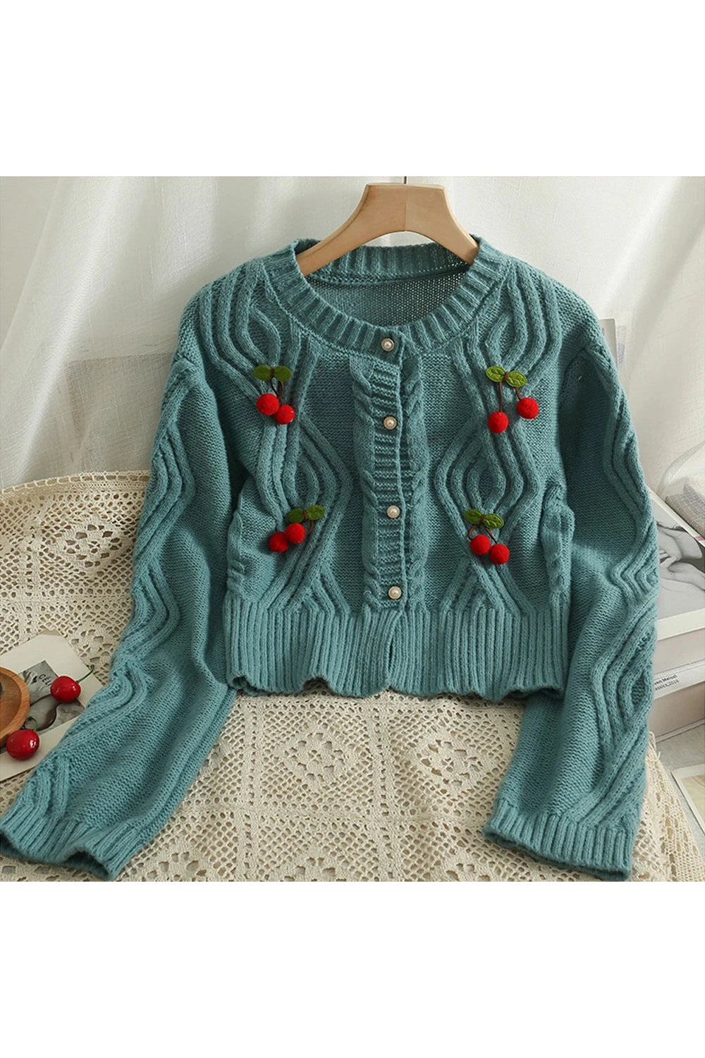 Cherry Cheer Cable Knit Fall Cardigan