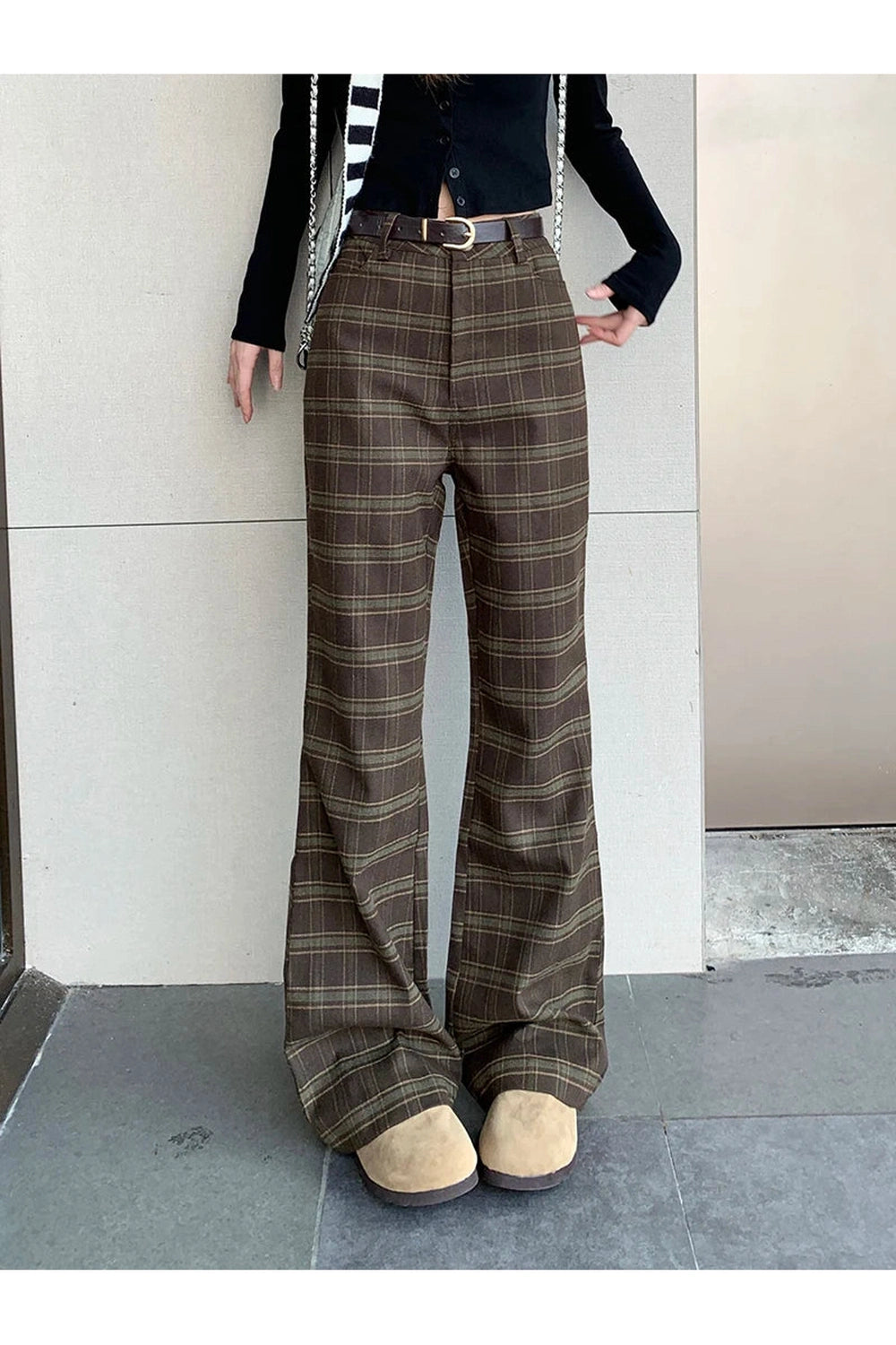 Retro High Waist Plaid Pants