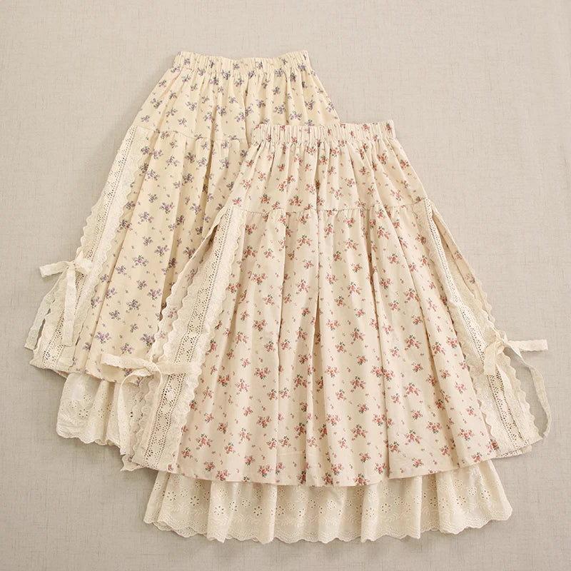 Mori Girl Pressed Violet Prairie Skirt