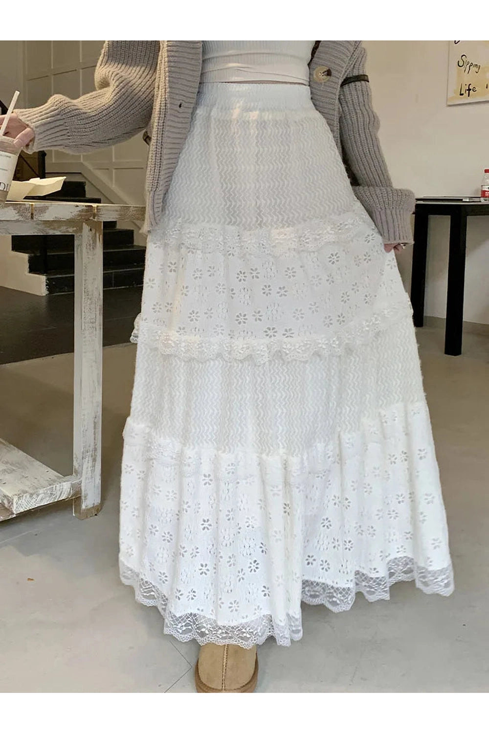 Dark Cottagecore Hollow Out Long Skirt cottagecoreclothes