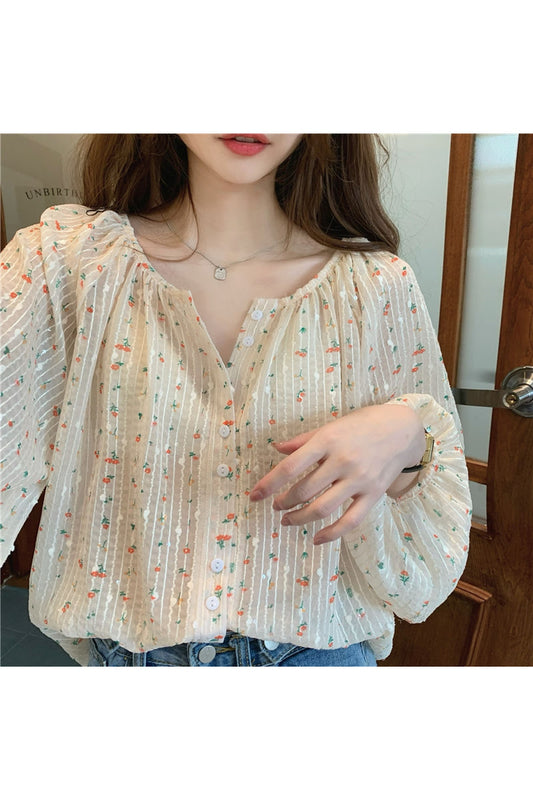 Cottagecore French Style Floral Casual Shirt cottagecoreclothes