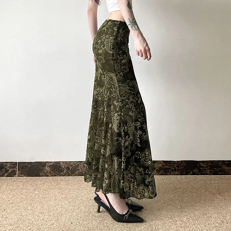 Vintage Forest Paisley Maxi Skirt