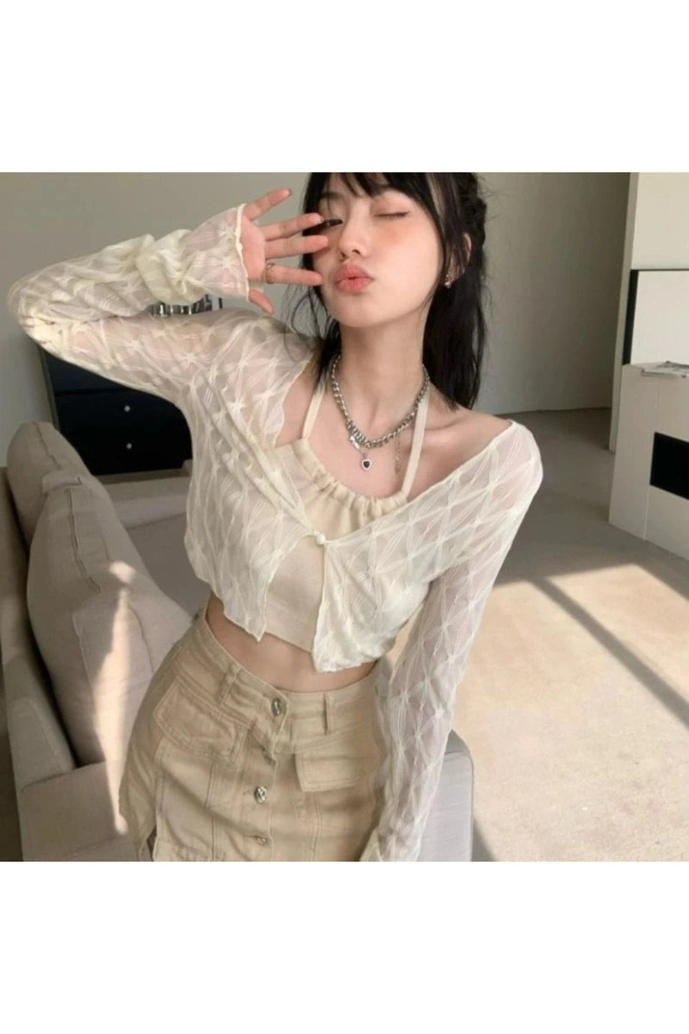 Fairycore Sheer Mesh Crop Fall Cardigan