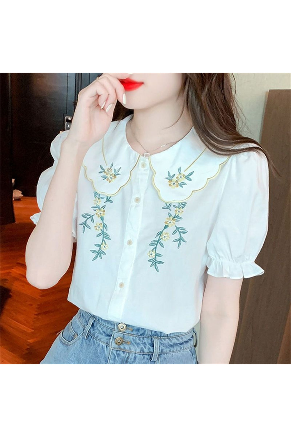 Cottagecore Peter Pan Collar Ruffle Shirt cottagecoreclothes