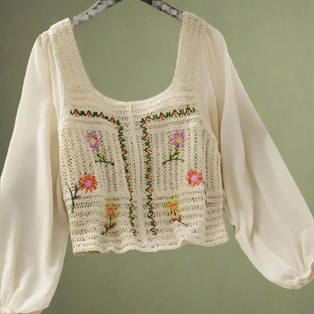 Cottagecore Floral Crochet Peasant Top cottagecoreclothes