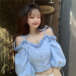 Romantic Puff Sleeve Tie-Shoulder Blouse