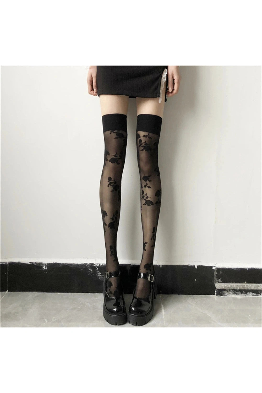 Floral Mesh Knee-High Socks