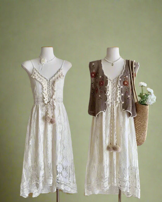 Mori Girl Crochet Lace Dress Set cottagecoreclothes
