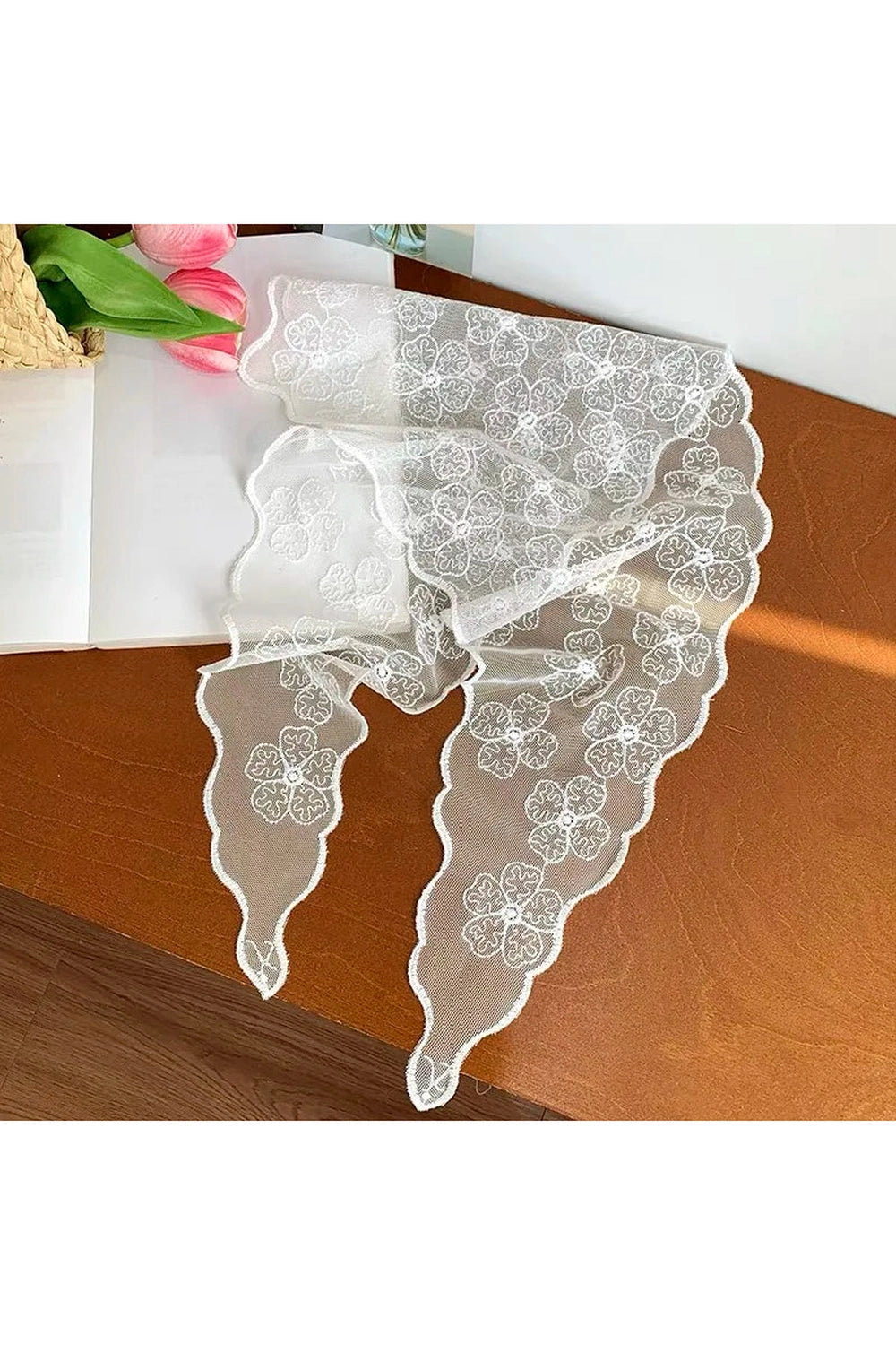 White Floral Lace Hair Scarf cottagecoreclothes
