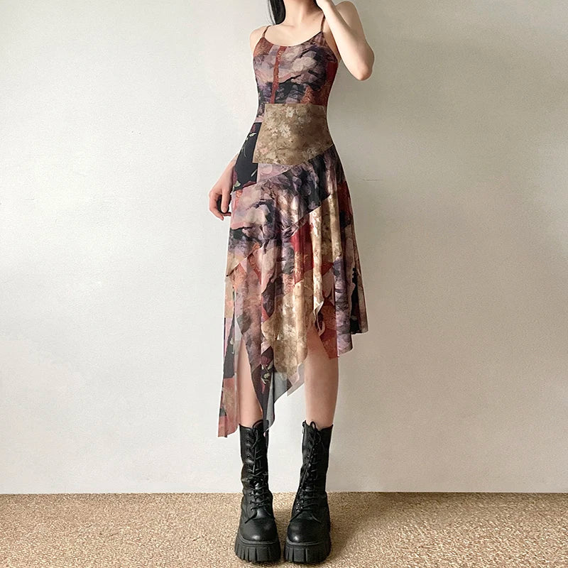 Grungecore Distressed Midi Slip Dress