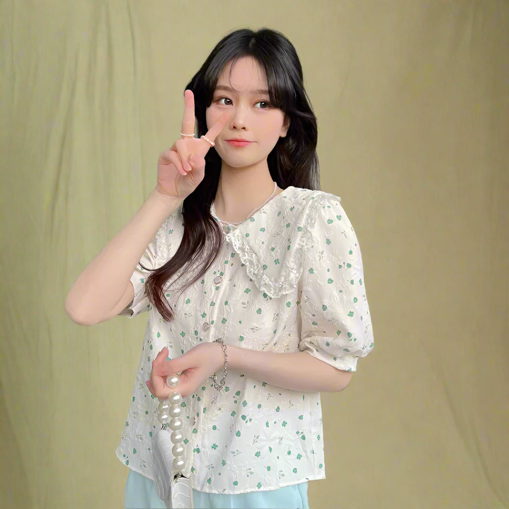 Cottagecore Lace Collar Floral Blouse cottagecoreclothes