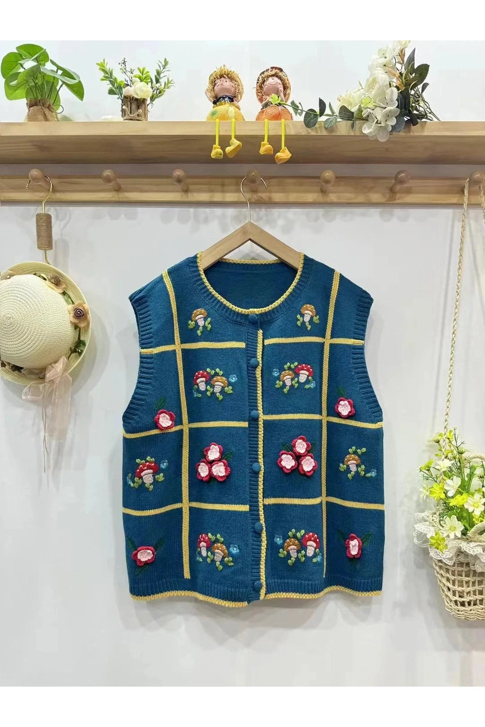 Mori Girl Floral Grid Knit Cardigan