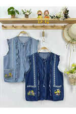 Embroidered Denim Mori Fall Vest