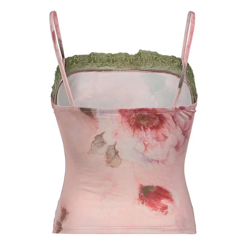 Fairycore Floral MeshGreen Top