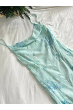 Fairycore Aqua Floral Slip Dress