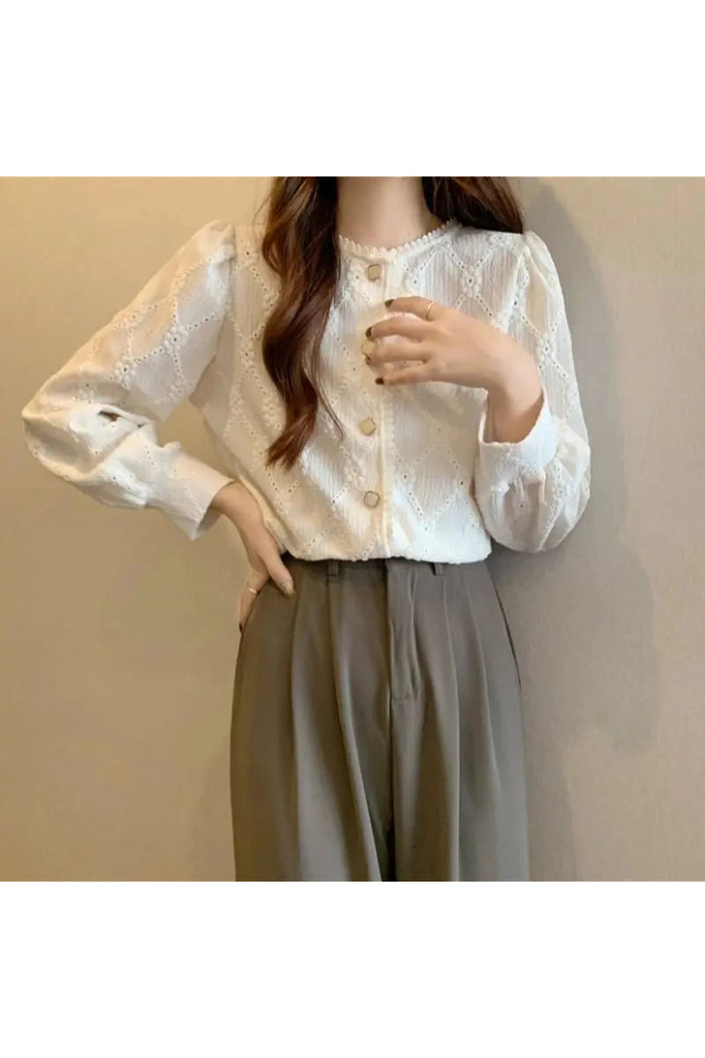 Cottagecore Button-Down Eyelet Blouse cottagecoreclothes