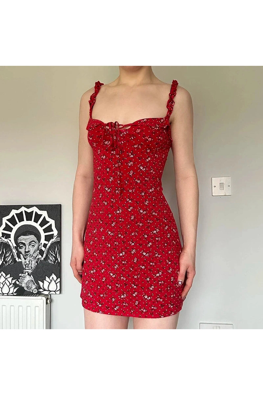 Red Floral Mini Dress cottagecoreclothes