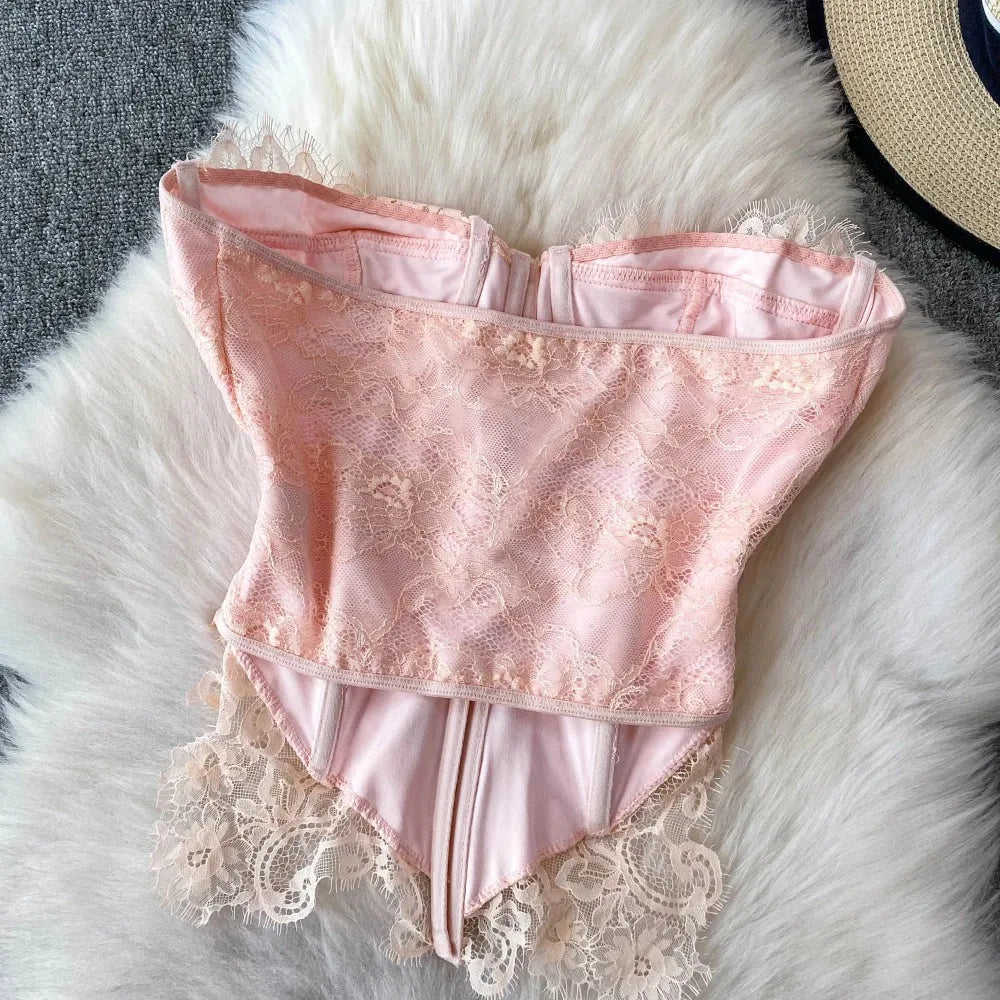 Princess Aesthetic Blush Lace Sweetheart Corset