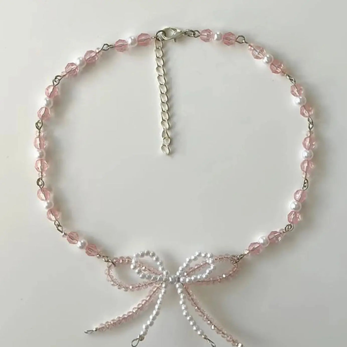 Fairycore Pink Beaded Bow Choker