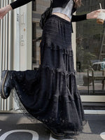 Dark Cottagecore Hollow Out Long Skirt